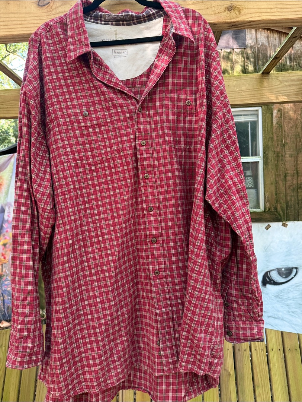 Haggar Red Plaid Cotton Button-Down Shirt